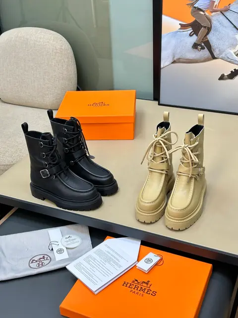 Hermès Leather Combat Boots
