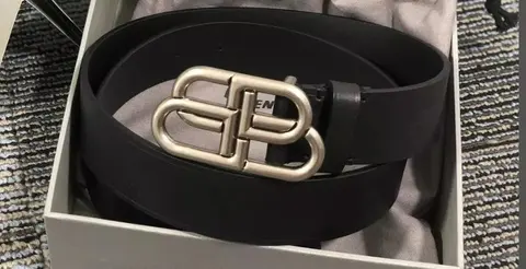 Balenciaga Black Leather Belt with Silver Logo Buckle