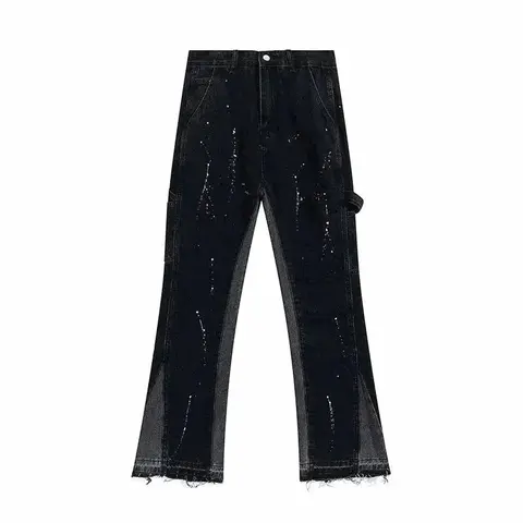 Black Distressed Flare Jeans with Mesh Panels