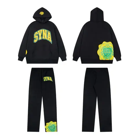 SYNA Black Hoodie and Jogger Set with Yellow and Green Logo