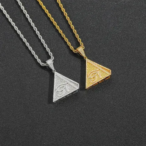 Triangle Pendant Necklaces with Diamond-Encrusted Chain