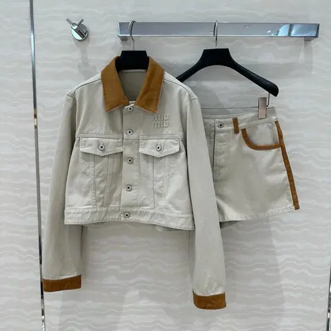Miu Miu Beige Denim Jacket and Shorts Set