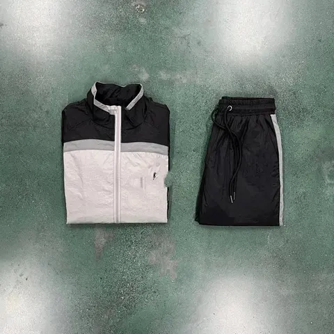 Black and White Track Jacket and Shorts Set