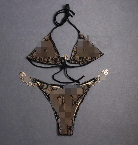 Gucci Monogram Bikini Set with Gold Hardware
