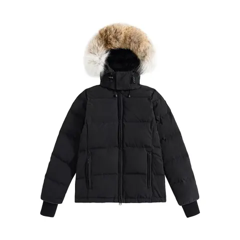Black Puffer Jacket with Fur Trim Hood