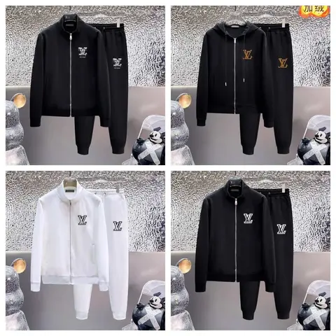 LV Logo Track Suit Set - Black and White Hoodie & Jogger Collection