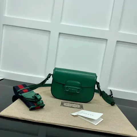 Gucci Green Leather Crossbody Bag with Web Strap