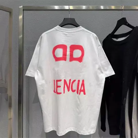Balenciaga White Oversized T-Shirt with Red Logo