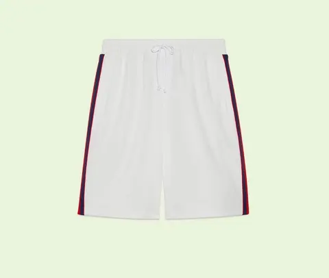 White Track Shorts with Red and Blue Side Stripes