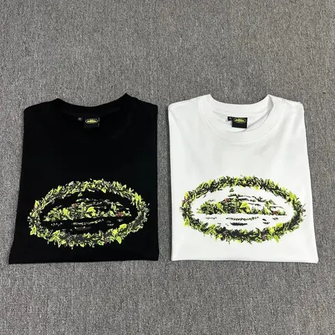Black and White T-Shirts with Floral Oval Print