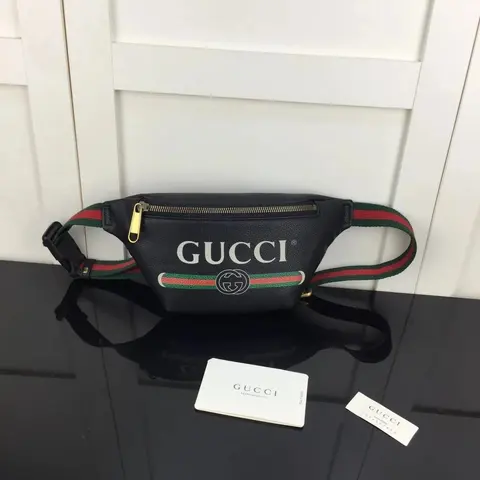 Gucci Black Leather Belt Bag with Web Stripe