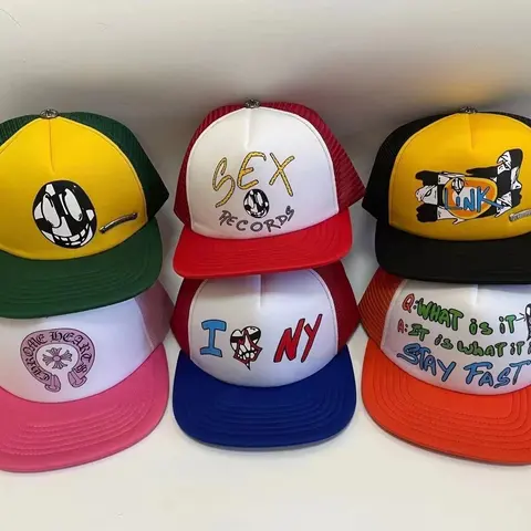 Collection of Graphic Trucker Hats Featuring Pop Culture and Slogan Designs