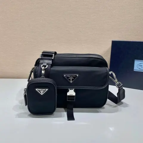 Prada Black Nylon Crossbody Bag with Matching Pouch