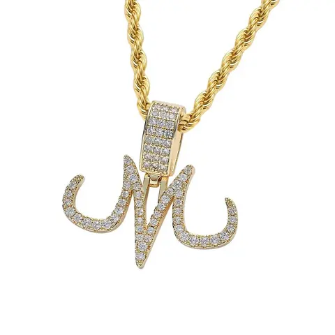 Gold Diamond-Encrusted 'M' Pendant Necklace