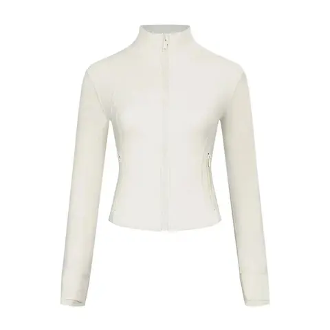 White High-Neck Zip-Up Long Sleeve Jacket