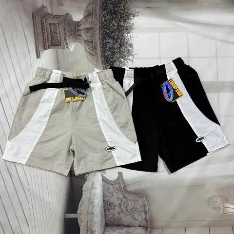 Bolo Jacket Athletic Shorts - Gray and Black with White Stripes