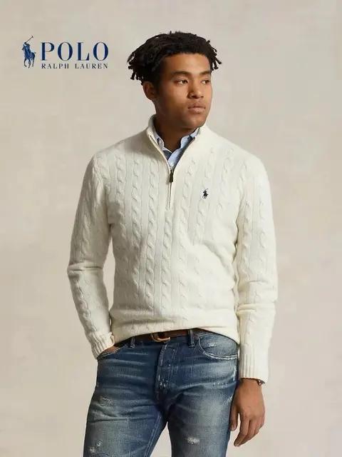 Polo Ralph Lauren Cream Cable Knit Half-Zip Sweater