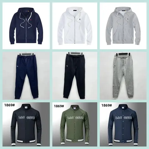 Lacoste Men's Hoodie and Track Pants Set with 1869# Bomber Jacket Collection