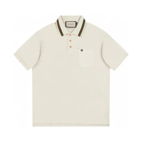 Gucci White Polo Shirt with Web Trim and Logo Pocket