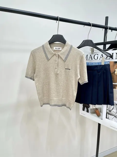 Miu Miu Beige Knit Polo Shirt