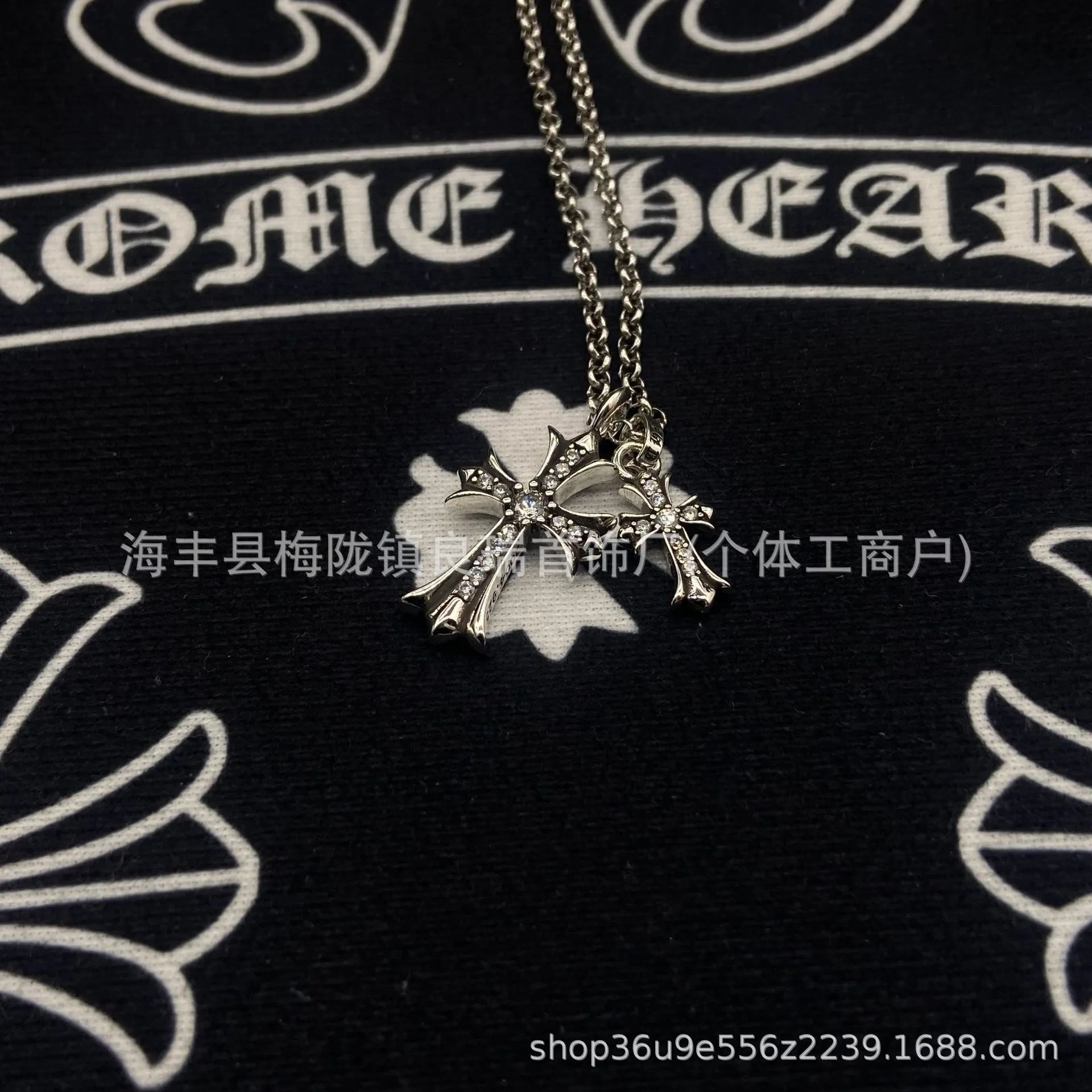 复古银双十字架-白钻