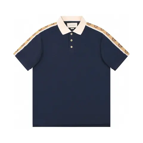 Gucci Navy Blue Polo Shirt with Web Stripe Detail