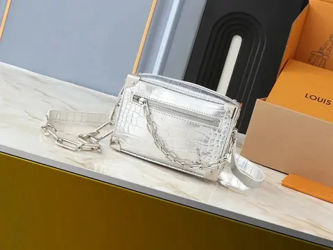 Louis Vuitton Silver Croc-Embossed Crossbody Bag