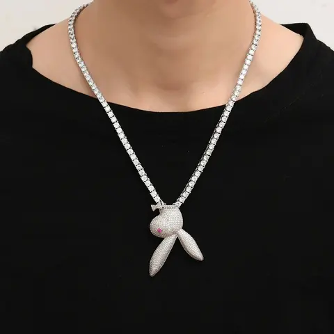 Diamond-Encrusted Bunny Pendant Necklace