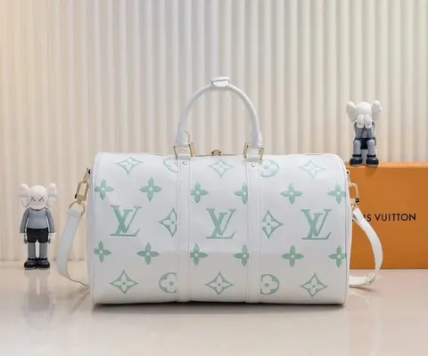 Louis Vuitton White and Mint Monogram Keepall Bag