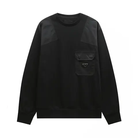 Prada Black Cotton Sweatshirt with Logo Pocket