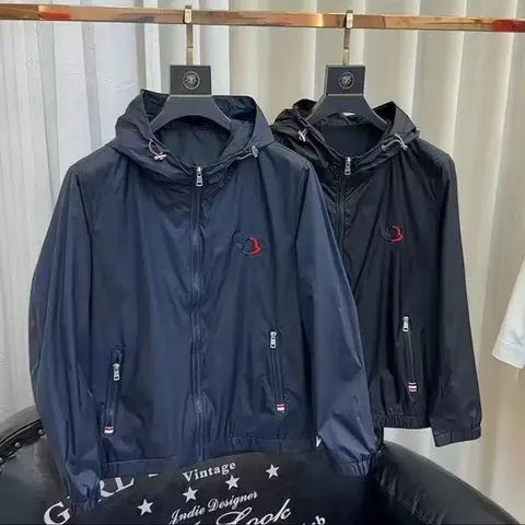 Men's Hooded Windbreaker Jacket with Logo Patch