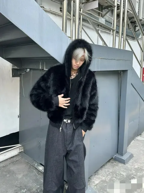 Black Faux Fur Hooded Jacket