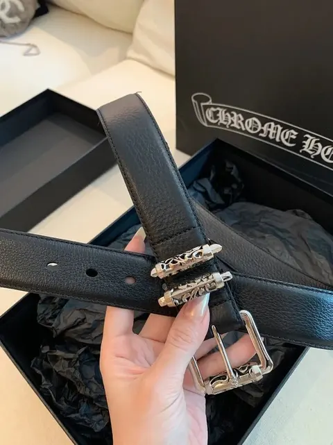 Chrome Hearts Black Leather Belt with Silver Hardware