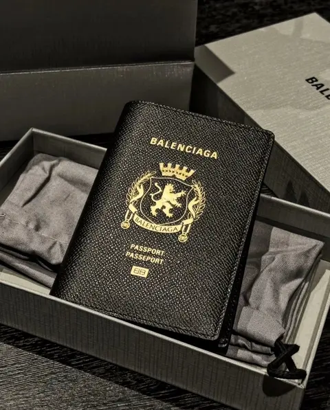 Balenciaga Black Leather Passport Cover