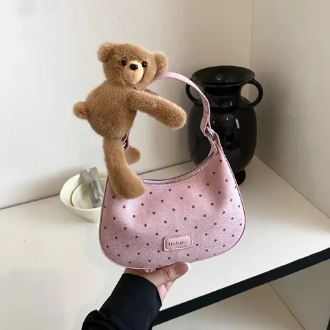 Helaho Pink Polka Dot Handbag with Plush Bear Charm