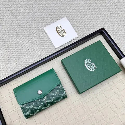 Goyard Green Leather Wallet with Signature Monogram Pattern