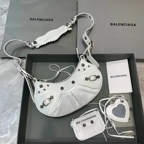 Balenciaga White Leather Moon Bag with Accessories