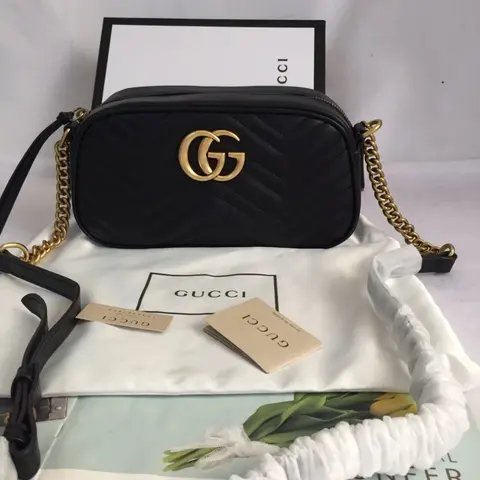 Gucci Marmont Mini Bag Black Quilted Leather with Gold Hardware