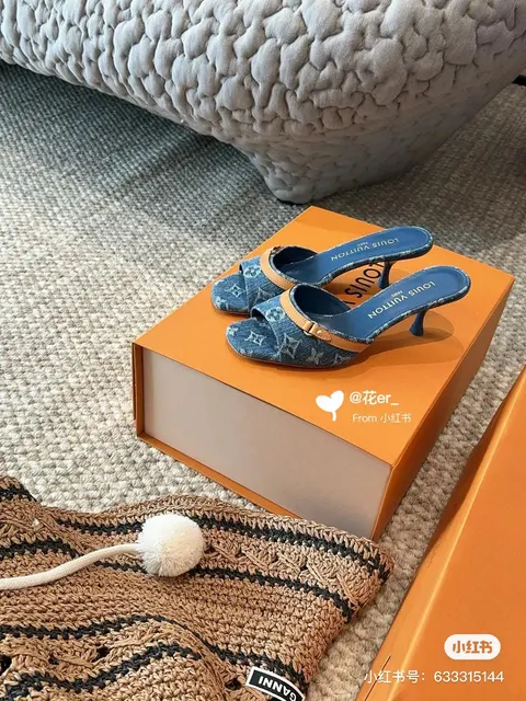 Louis Vuitton Denim Mules with Monogram Print
