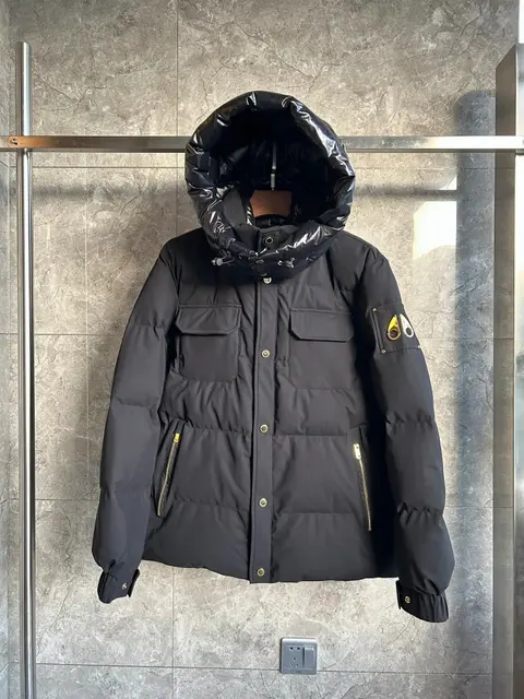 Moncler Black Down Jacket with Hood and Logo Patch