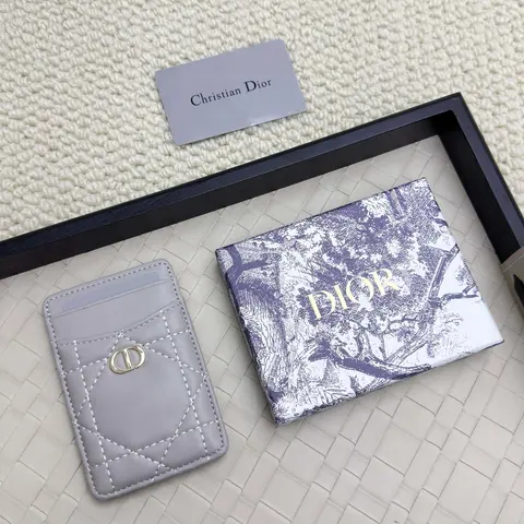 Dior Gray Quilted Card Holder with CD Logo