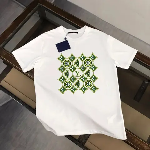 Louis Vuitton White T-Shirt with Green Monogram Pattern