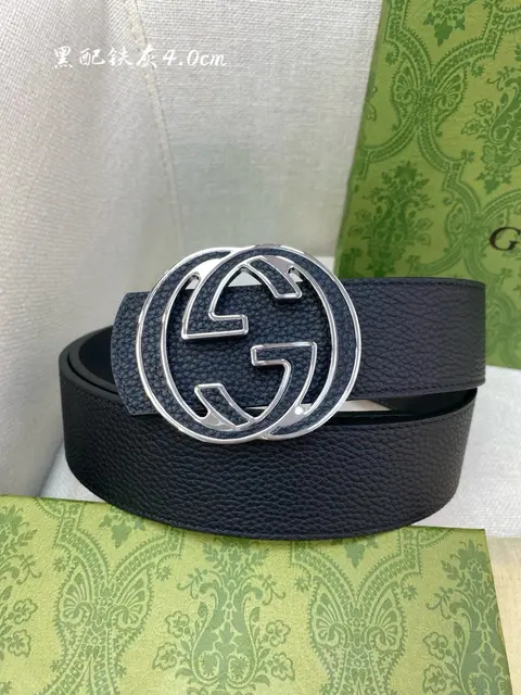 Gucci Black Leather Belt with Interlocking GG Buckle