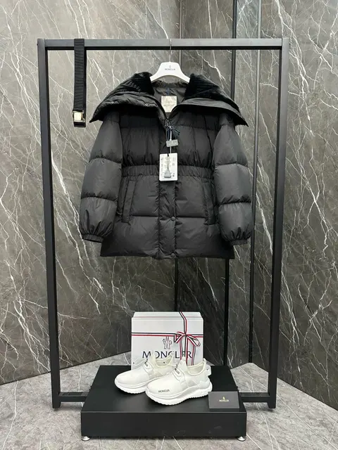 Moncler Black Puffer Jacket with White Sneakers Set