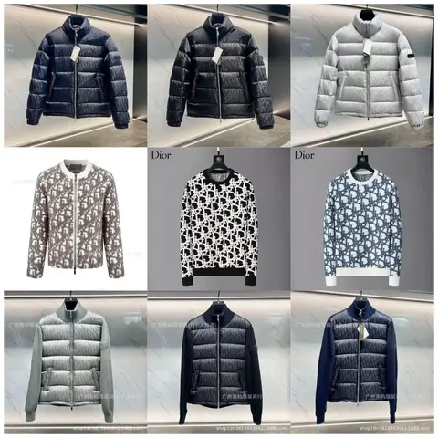 Dior Collection of Puffer Jackets and Patterned Sweaters