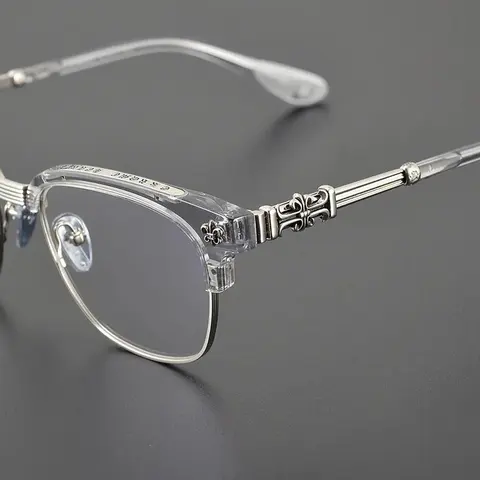Clear Frame Eyeglasses with Ornate Silver Hinges