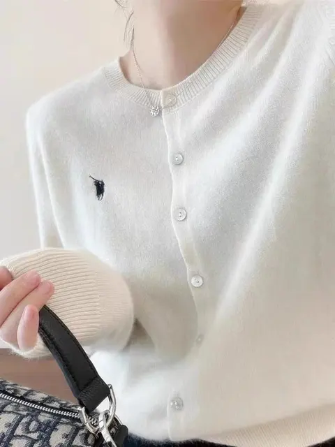 Polo Ralph Lauren White Button-Down Knit Sweater