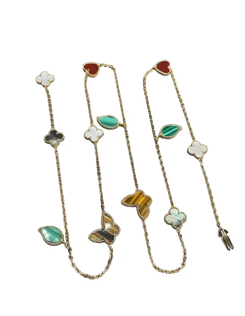 Alhambra Lucky Necklace in Vermeil Gold with Mixed Floral Design