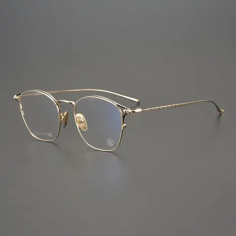 Titanium Round Eyeglasses with Gold Frame