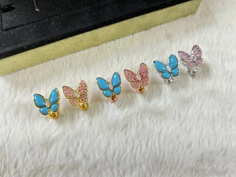 VCA Butterfly Turquoise and Pink Diamond Stud Earrings
